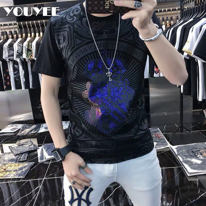 Herren Kurzarm T-Shirt mit O-Ausschnitt YOUYEE 2021 Sommer Junge Mode Hip-Hop Hochwertige Trendy Streetwear Männliche T-Shirts Top Kleidung