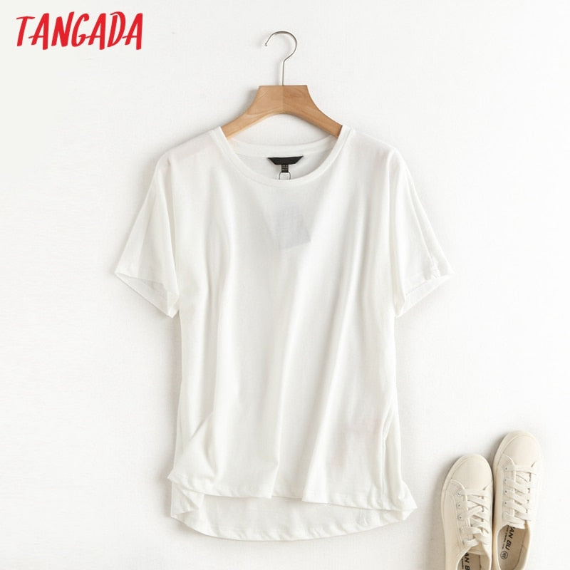 Tangada 2022, camiseta básica caqui de algodón para mujer, camisetas de manga corta con cuello redondo, camiseta informal para mujer, ropa de calle top 6D5