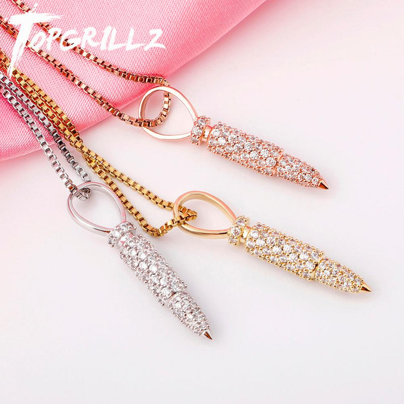 TOPGRILLZ Iced Zircon Bullet Case Pendant 100% 925 Sterling Silver Pendant Necklace Chain Hip Hop Jewelry