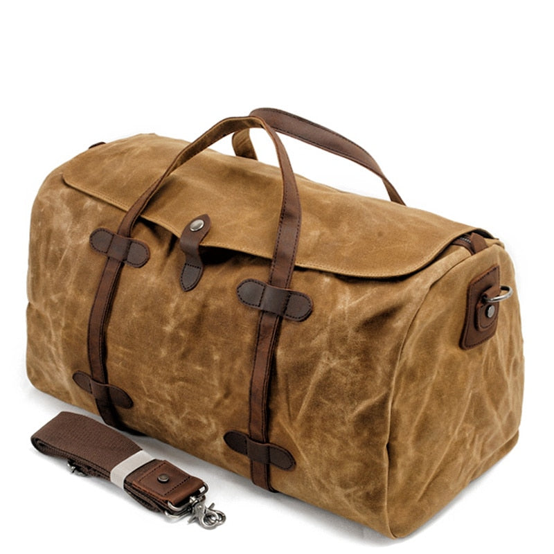 MUCHUAN Vintage puro algodón lona cuero viaje Duffle bolsas de gran capacidad fin de semana bolsa de noche hombres equipaje de mano grande