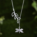 Lotus Fun Real 925 Sterling Silver Handmade Fine Jewelry Cute Dragonfly Leaves Necklace with Pendant Fashion for Women Collier