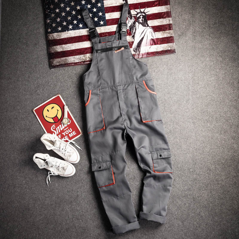 Bib Overalls Casual Work Clothing Large Size Sleeveless Bib Pants Protective Coveralls Strap Jumpsuits Fly Pockets UniformsS-5XL