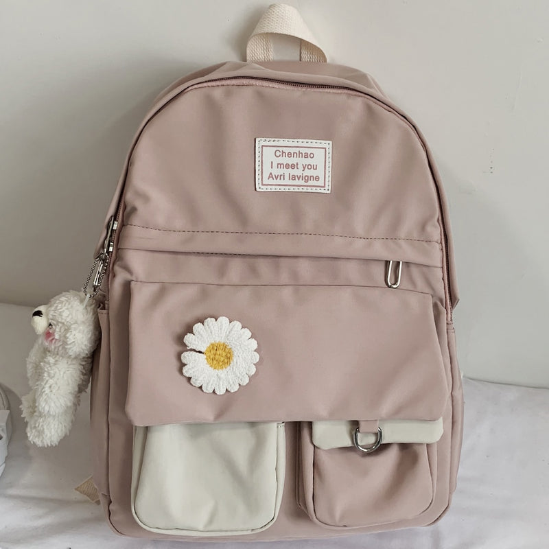 College Student Damen niedlich Rucksack Frauen Blume weibliche Harajuku Schultaschen Buch Kawaii Rucksack Nylon Mädchen trendige Tasche Mode