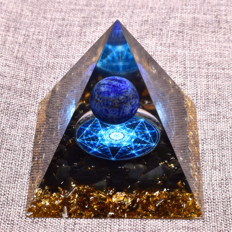 6cm Orgone Pyramid Obsidian and Lapis Lazuli Healing Crystal Energy Orgonite Pyramide Emf Protection Meditation Wholesale