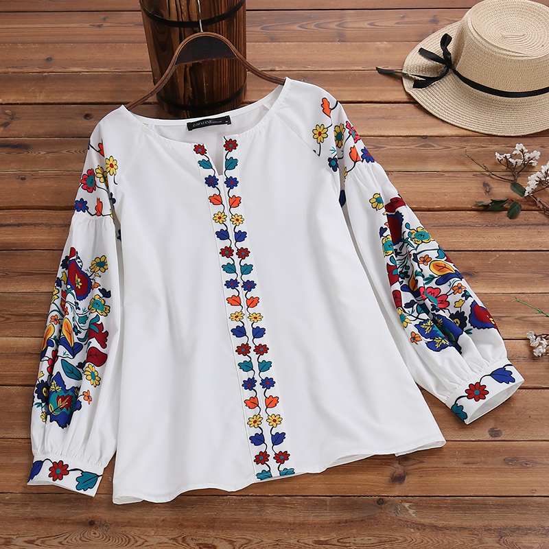 ZANZEA 2022 Fashion Printed Tops Women's Autumn Blouse Bohemian V Neck Long Sleeve Shirts Female Casual Loose Blusas Oversized