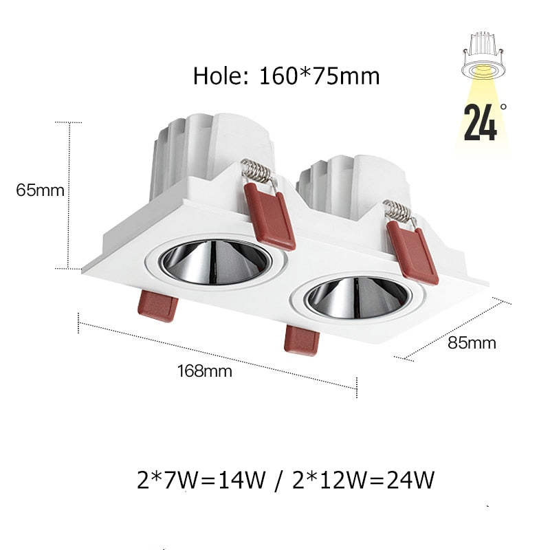 Foco empotrable de techo LED de cabeza simple/doble, 24W, 7W, foco LED, foco COB antideslumbrante, accesorio de iluminación led para interiores