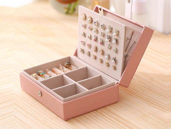 WE Lady PU cuero Universal joyería organizador pantalla viaje joyero cajas portátil joyero botón almacenamiento de cuero