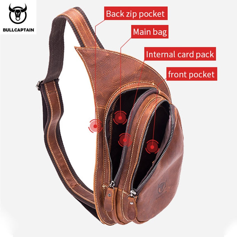 Bolso cruzado de cuero BULLCAPTAIN para hombre, bolsos de pecho de cuero Crazy Horse, nueva moda, bolso multifunción para tarjetas, bolsos para teléfono móvil