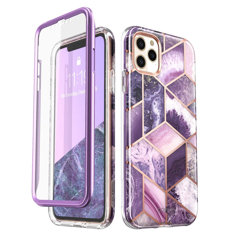 Funda i-blason para iPhone 11 Pro Max de 6,5 pulgadas (2019), carcasa de parachoques de mármol con brillo de cuerpo completo Cosmo con protector de pantalla incorporado