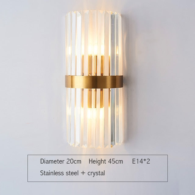 Envío rápido, luz de pared interior moderna de cristal dorado para dormitorio, mesita de noche, decoración de sala de estar, aplique LED, lámpara de baño