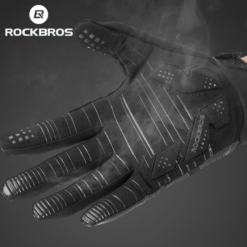 Guantes de ciclismo ROCKBROS a prueba de viento transpirables para hombres y mujeres, guantes de dedo completo para bicicleta de montaña, guantes antideslizantes para bicicleta, guantes absorbentes de golpes