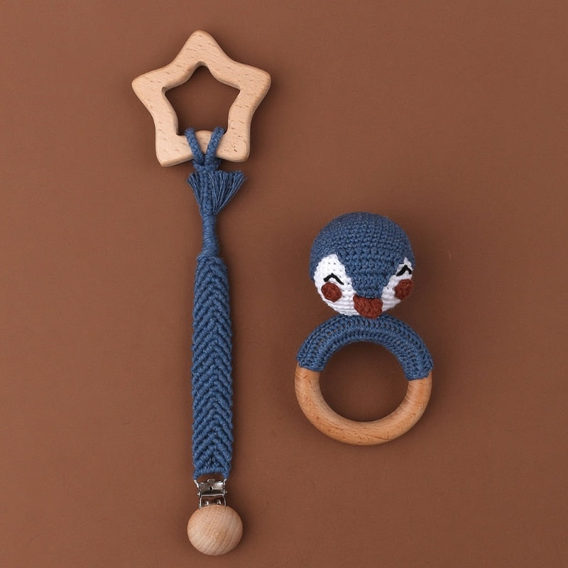 Baby Silicone Teether Wooden Rattle Toys Double Side Cotton Bibs Sleeping Dolls Soothe Appease Towel Newborn Nurse Accessories