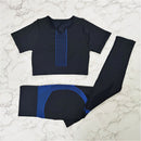 Seamless Sport Set Women Female Black Two 2 Piece Crop Top High Waist Leggings Sportsuit Workout Outfit Fitness Gym Yoga Sets