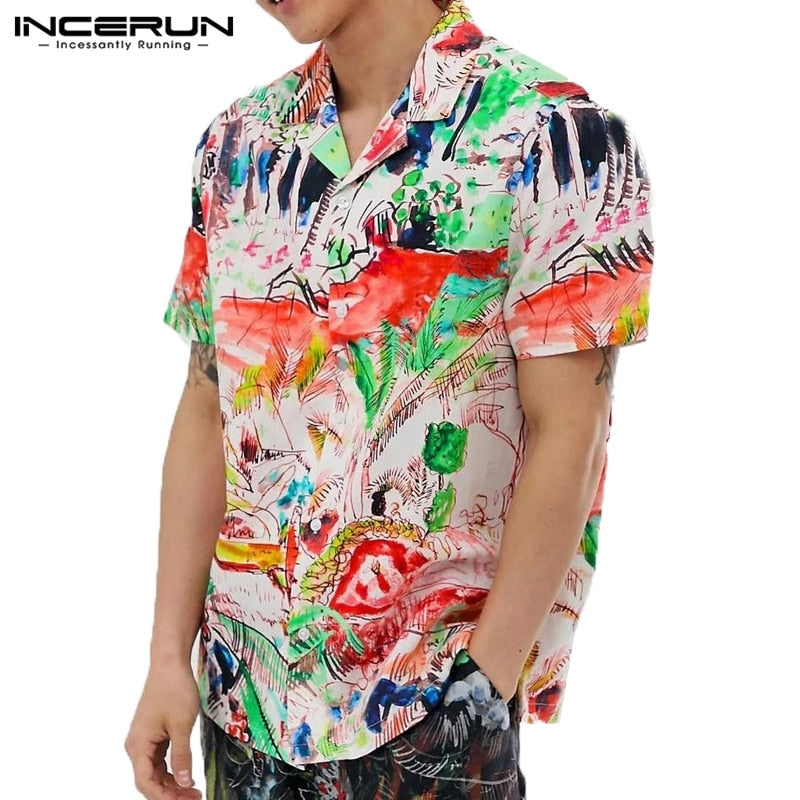 Sommer Männer Bedrucktes Hemd Kurzarm Umlegekragen Streetwear Chic Lose Herren Hawaiihemden 2022 Urlaub Camisa INCERUN