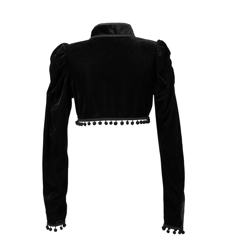 Black Velvet Short Steampunk Crop Jacket Stand Long Sleeve Autumn Women Gothic Bolero Victorian Coat Vintage Corset Accessories