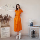 Office Lady Women Casual Sashes A-Line Dress Ladies Short Sleeve V-Neck Summer Dress 2022 Fashion Midi Party Dress Vestidos