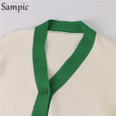 Sampic Loose Patchwork Knitwear Winter 2021 Women Cardigans Tops Oversized Long Sleeve Y2K V Neck Sweater Casual Fashion Tops