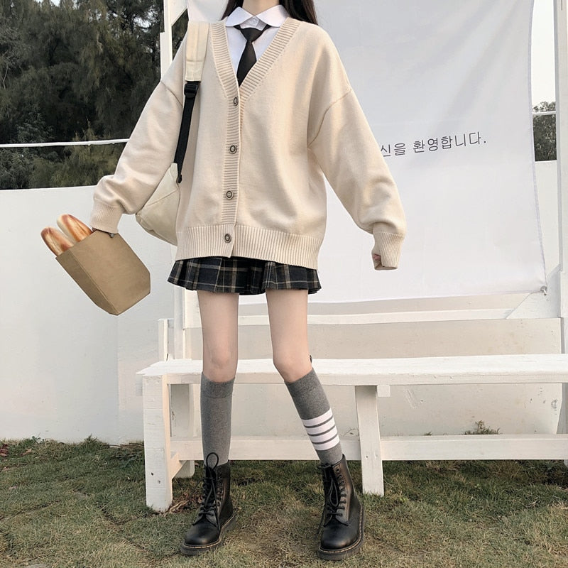 Japanische Mode College jk lose V-Ausschnitt Strickjacke 2022 neue Pullover weibliche Oberbekleidung JK Pullover Mantel japanische Schuluniform