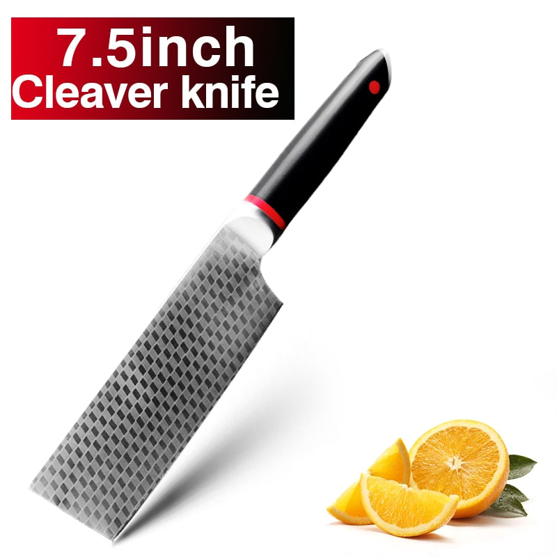 Kitchen Knives 1-9pcs Chef Knives 7CR17 440C High Carbon Stainless Steel Damascus Drawing Gyuto Cleaver Set Slicer Santoku Knife