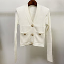 HIGH STREET Newest 2022 Fall Winter Designer Sweater Women's V-neck Lion Buttons Knitted Cardigan Top