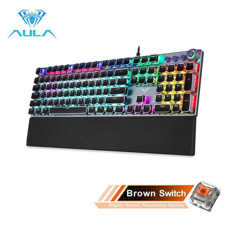 AULA Gaming Mechanische Tastatur Retro Quadratische leuchtende Tastenkappen Hintergrundbeleuchtete USB-Kabel 104 Anti-Ghosting-Gaming-Tastatur für PC-Laptop