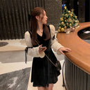 Vintage Mini Dress Lolita Women 2021 Autumn Lace Bow Velvet Evening Party Dress Female Y2k Casual Kawaii One Piece Dress Korean