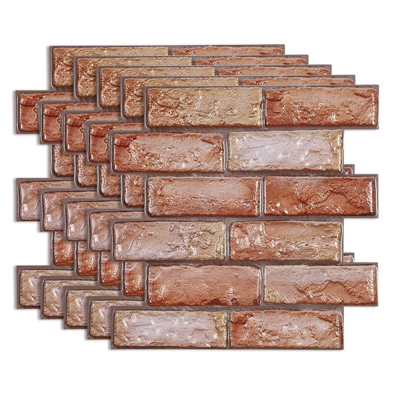 12pcs 3D Brick Wall Sticker Self-Adhesive PVC Wallpaper for Bedroom Waterproof Oil-proof Kitchen Stickers DIY Home Wall Decor