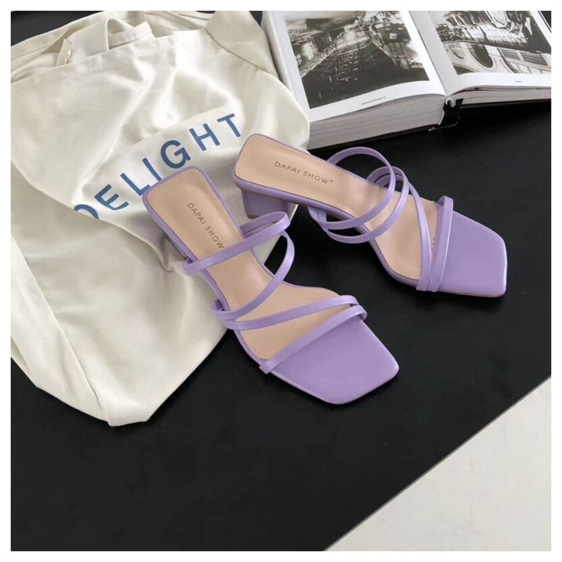 2022 New Summer Slippers Low Heels Slides Female Peep Toe Square Heel Slipper Brand Sandals Women Slipper Big Size 41 Flip Flops