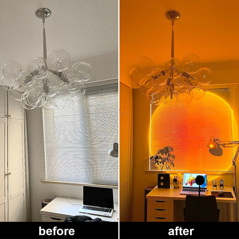 Lámpara de proyección de puesta de sol, lámpara de proyector LED de rotación de 180 ° con puerto USB, para la creación de ambiente Selfie en el dormitorio