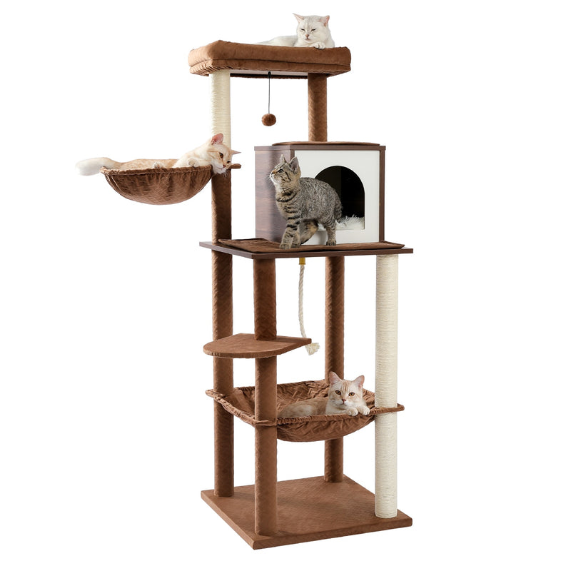 Inches Multi-Level Cat Tree Modern Cat Activity Tower with Sisal Scratching Posts Hammock and Extra-Large Top Perch Cat Toy