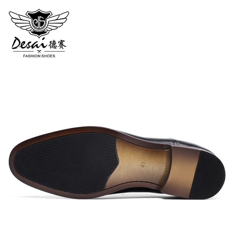 DESAI Brand Full Grain Genuine Leather Business Men Dress Shoes Retro Patent Leather Oxford Shoes For Men EU Size 38-47