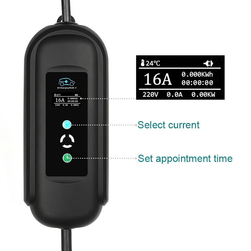 11KW 16A 3 Phase Mobile Type 2 Electric Car Charger EV Wallbox with Red CEE5 Pins Male Plug Free Adaptor Free Socket suit Tesla