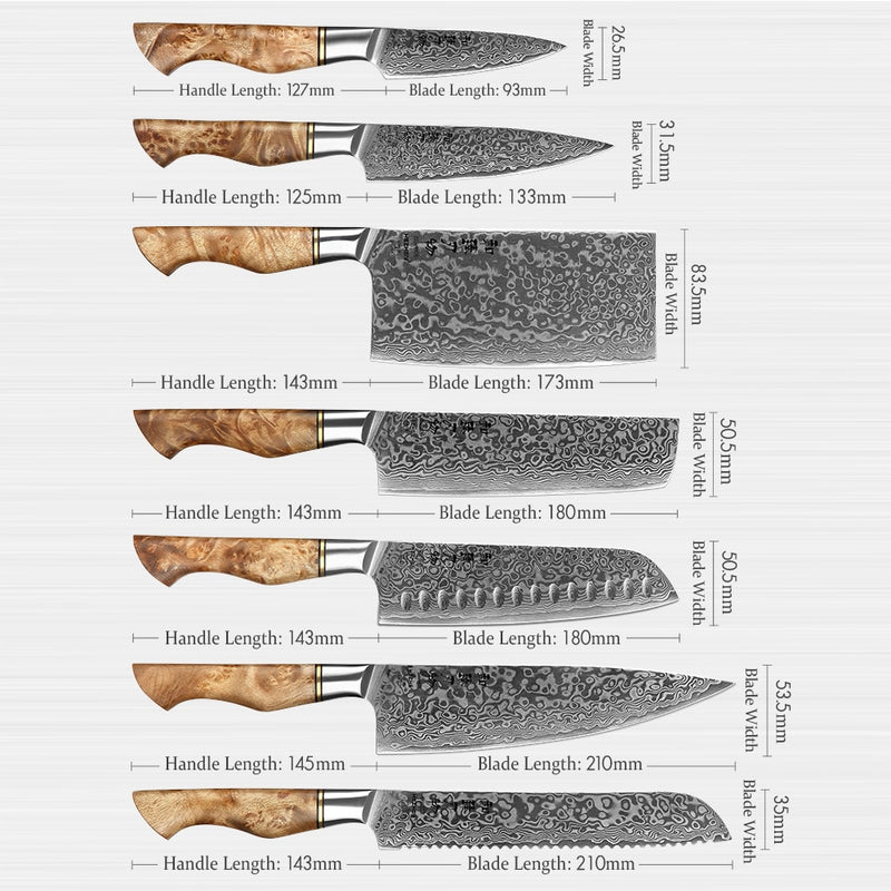 HEZHEN Küchenmesser-Set 1-7PC Damaststahlmesser Kochmesser Küchenzubehör Professionelle Kochmesser Kochwerkzeuge