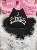 Fedora-Hut für Frauen mit breiter Krempe, Frauen, Mädchen, Tiara, Western-Rosa-Cowboy-Hut für Partys