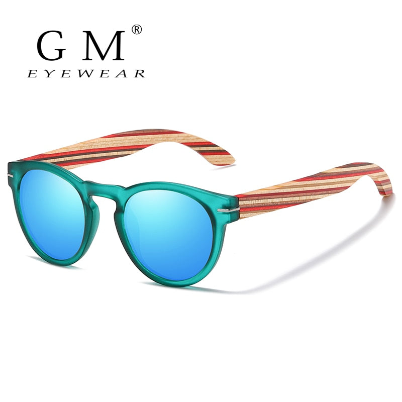 GM Brand Designer Polarized Sunglasses Men Plastic Frame Wood Earpieces Fashion Oval Sun Glasses Mirror Lens UV400 S5092