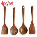 Thailand Teak Natural Wood Tableware Spoon Ladle Turner Long Rice Colander Soup Skimmer Cooking Spoons Scoop Kitchen Tool Set
