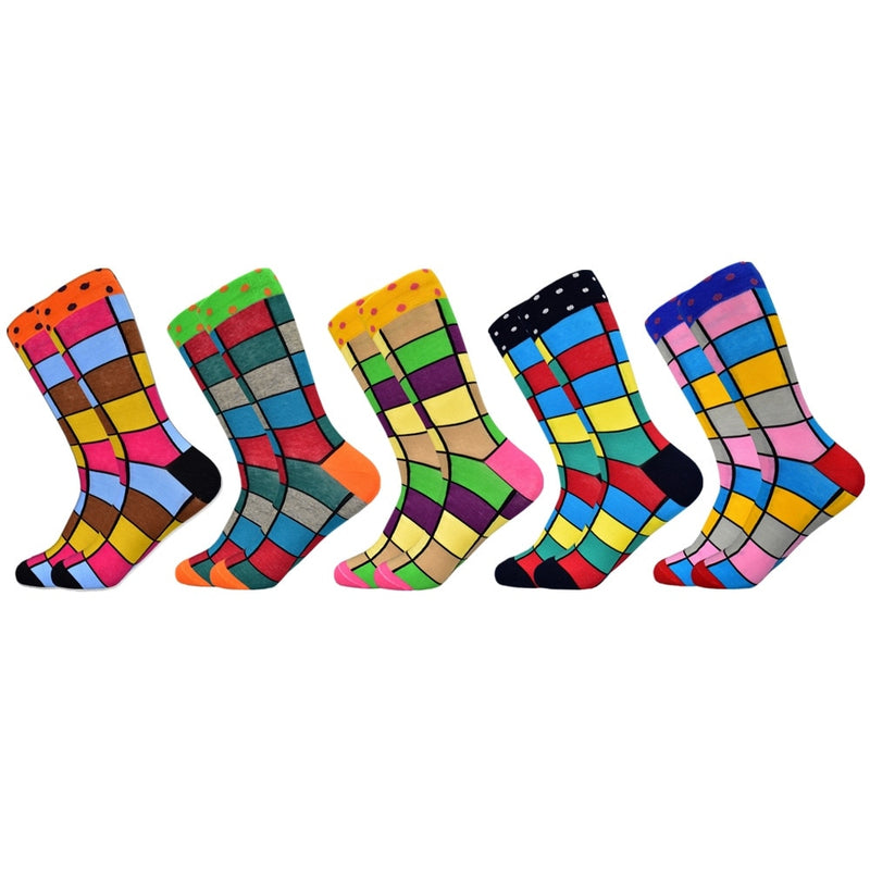 Hot Sale Men Socks 2020 New Colorful Gifts for Men Cotton Mens Socks Geometric Lattice Classic Happy Business Casual  Socks Men