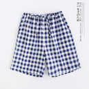 Couple pajamas summer cotton gauze shorts Japanese style simple elastic waist casual large size lattice men and women home pants