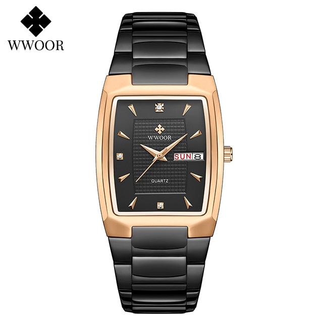 Relogio Masculino WWOOR 2022 Neue quadratische Uhr Herren mit automatischem Wochendatum Mann Quarz Armbanduhren Luxus Edelstahl Gold