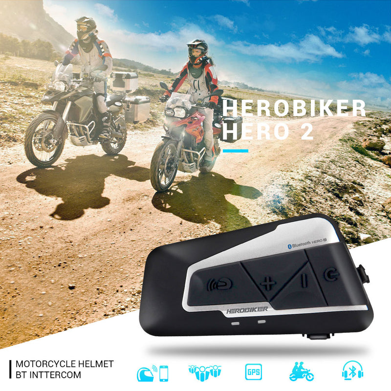 HEROBIKER 2 Sets 1200M BT Casco de motocicleta Intercomunicador Impermeable Inalámbrico Bluetooth Moto Auriculares Interphone Radio FM para 2 paseos