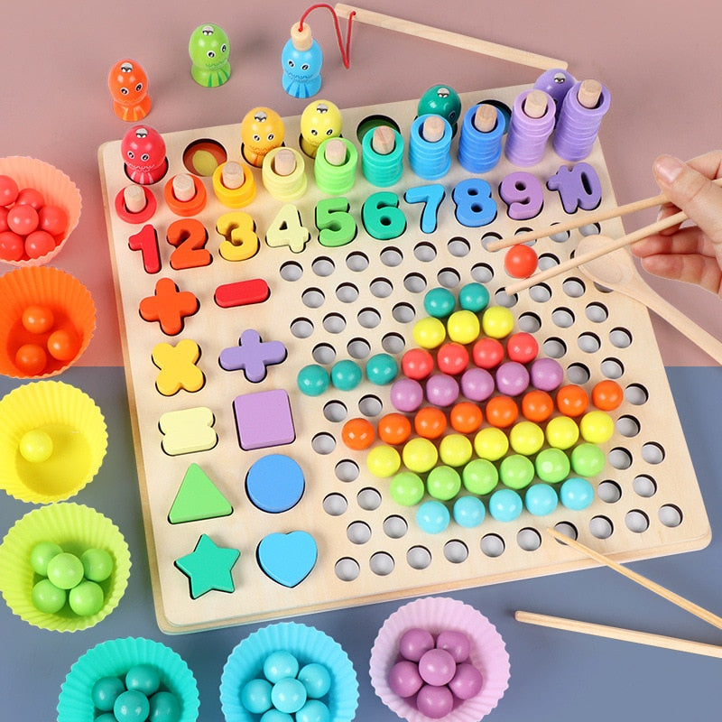 Kids Toys Montessori Wooden Toys Hands Brain Training Clip Beads Puzzle Board Math Game Baby Early Educational Toys For Children