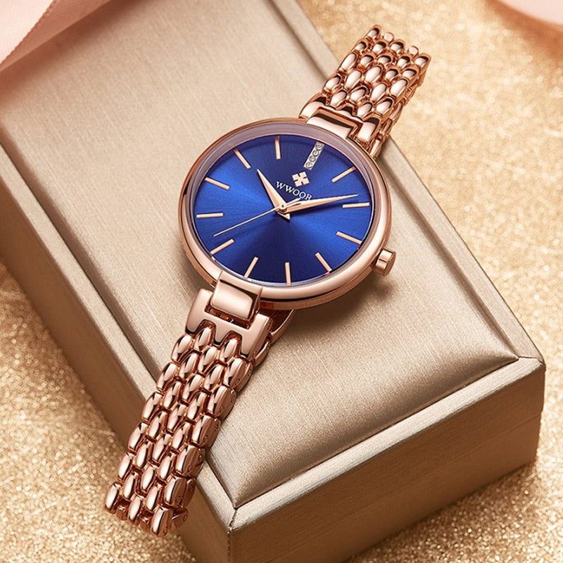 Reloj elegante WWOOR para mujer, reloj de pulsera de cuarzo con diamantes, conjunto de relojes de marca superior de lujo para mujer, reloj de pulsera, reloj femenino