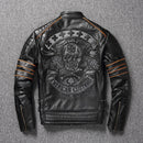 Free shipping.Brand skull cowhide coat.black slim genuine leather clothes,men&