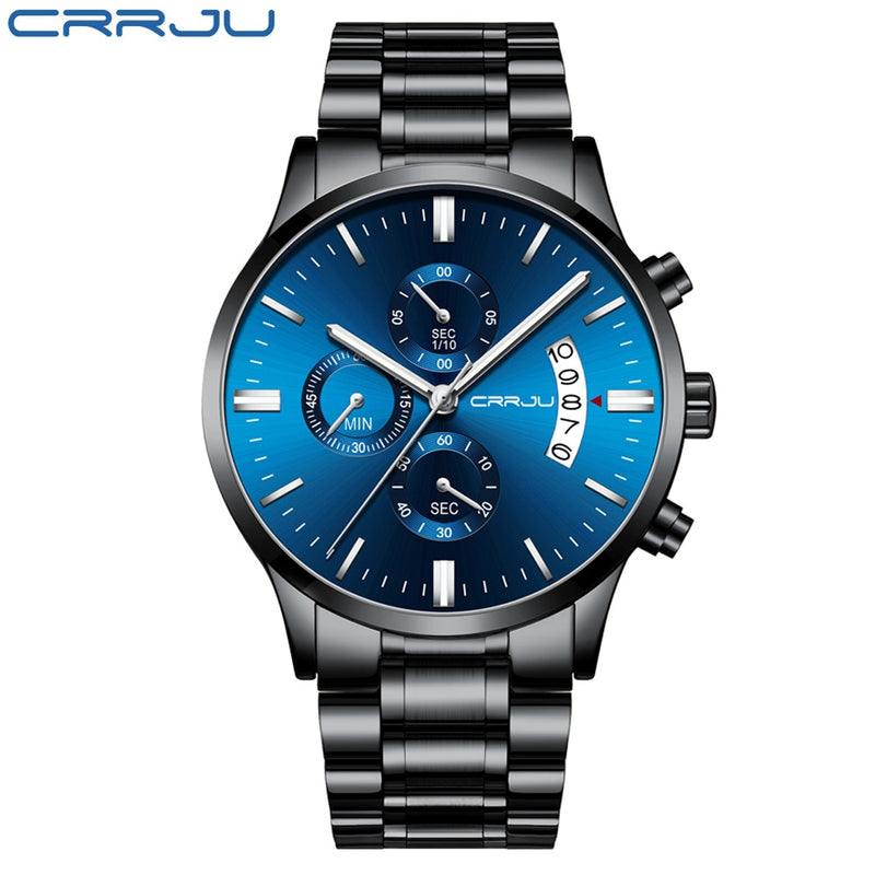 Herrenuhr CRRJU Edelstahl-Mode-Armbanduhr für Herren Top-Marke Luxus wasserdicht Datum Quarzuhren relogio masculino