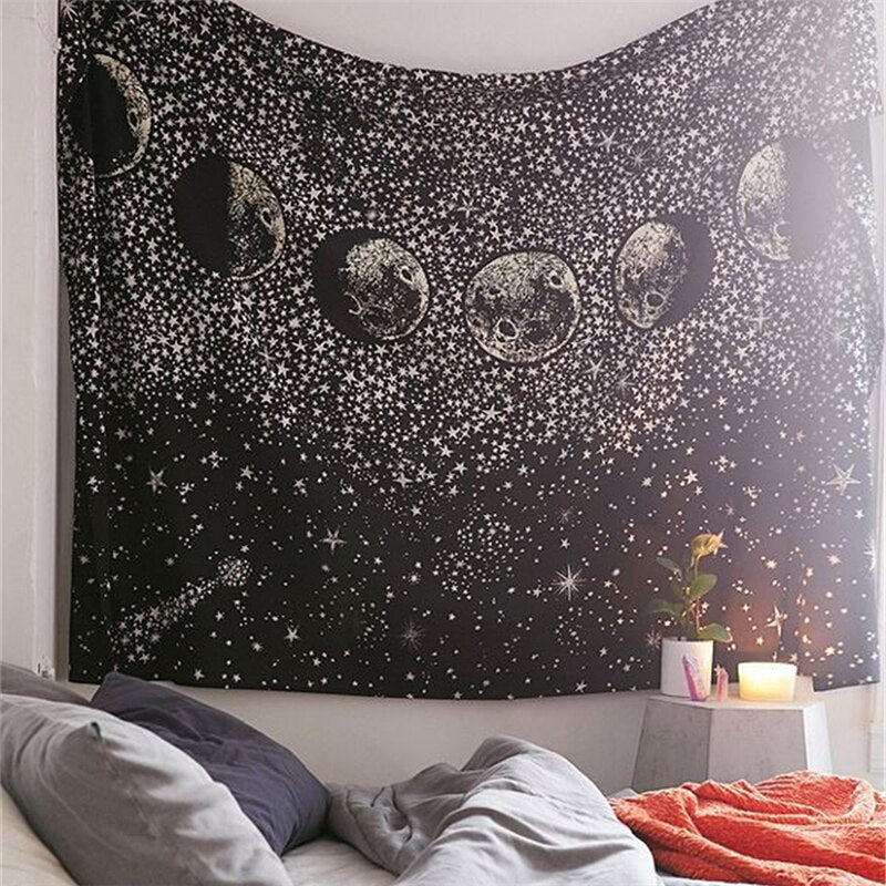 Pink Starry Sky Wall Carpet Tapestry Wall Hanging Moon Hippie Psychedelic Tapestry Mandala Floral Boho Decor Yoga Beach Blanket