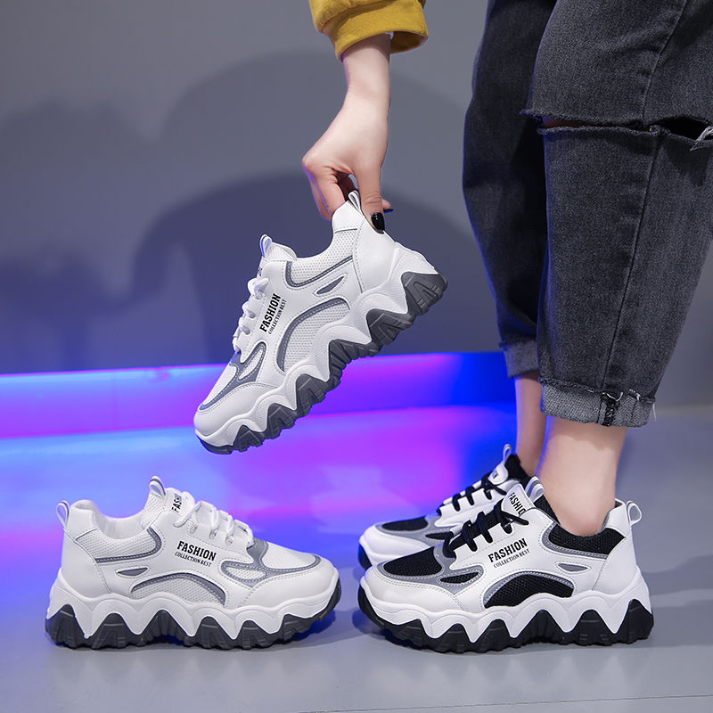 Women Chunky Sneakers Vulcanize Shoes Korean Fashion New Female Black White Platform Thick Sole Running Casual Shoe Woman 5cm