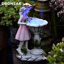 Resin Angel Figure Sculpture Flower Fairy Solar Decor Wreath Girl Statue Outdoor Villa Courtyard Gardening Landscape Ornaments