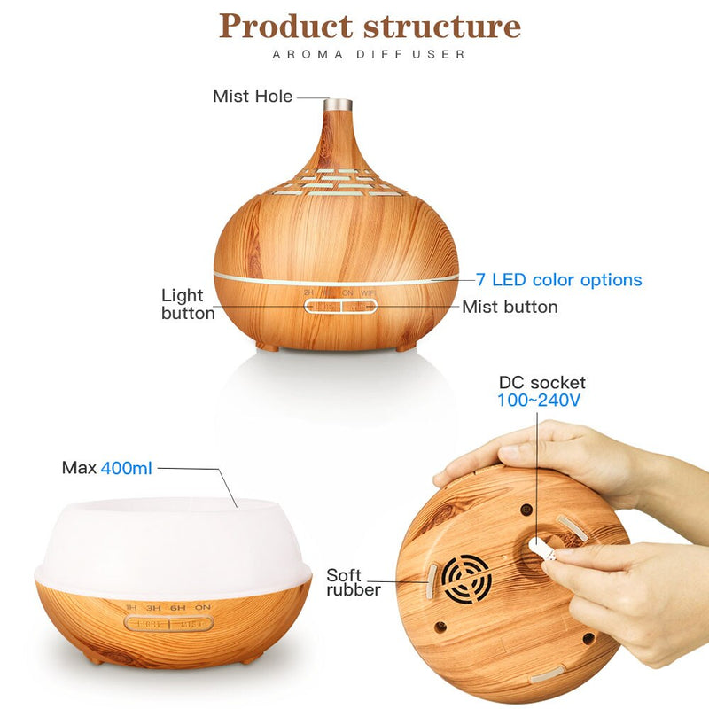400ml Humidifier Ultrasonic Air Humidifier APP WiFi Control Mist Maker Aroma Essential Oil Diffuser LED Night Light Home Office