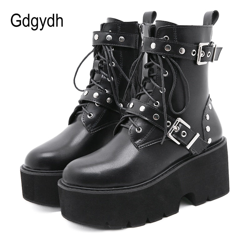 Gdgydh Sexy remache otoño botas mujer 2022 nueva plataforma botines para mujer negro gótico club nocturno fiesta zapatos mujer Drop Ship