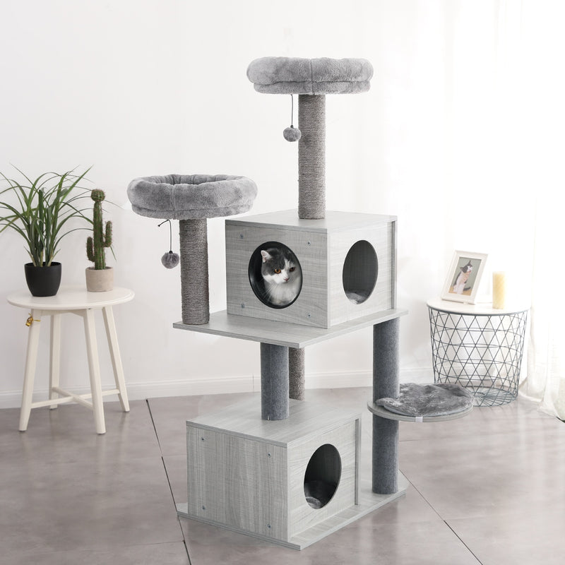 Wood Cat Tree Cats Multi Floor Large Play Tower Sisal Scratching Post Kitten Furniture Activity Centre  Condo Playhouse Dang toy